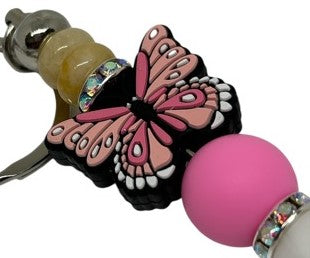 Key Ring - Silver, Yellow Jade and Apricot Butterfly