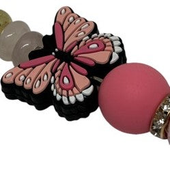 Key Ring - Gold, Rose Quartz and Apricot Butterfly