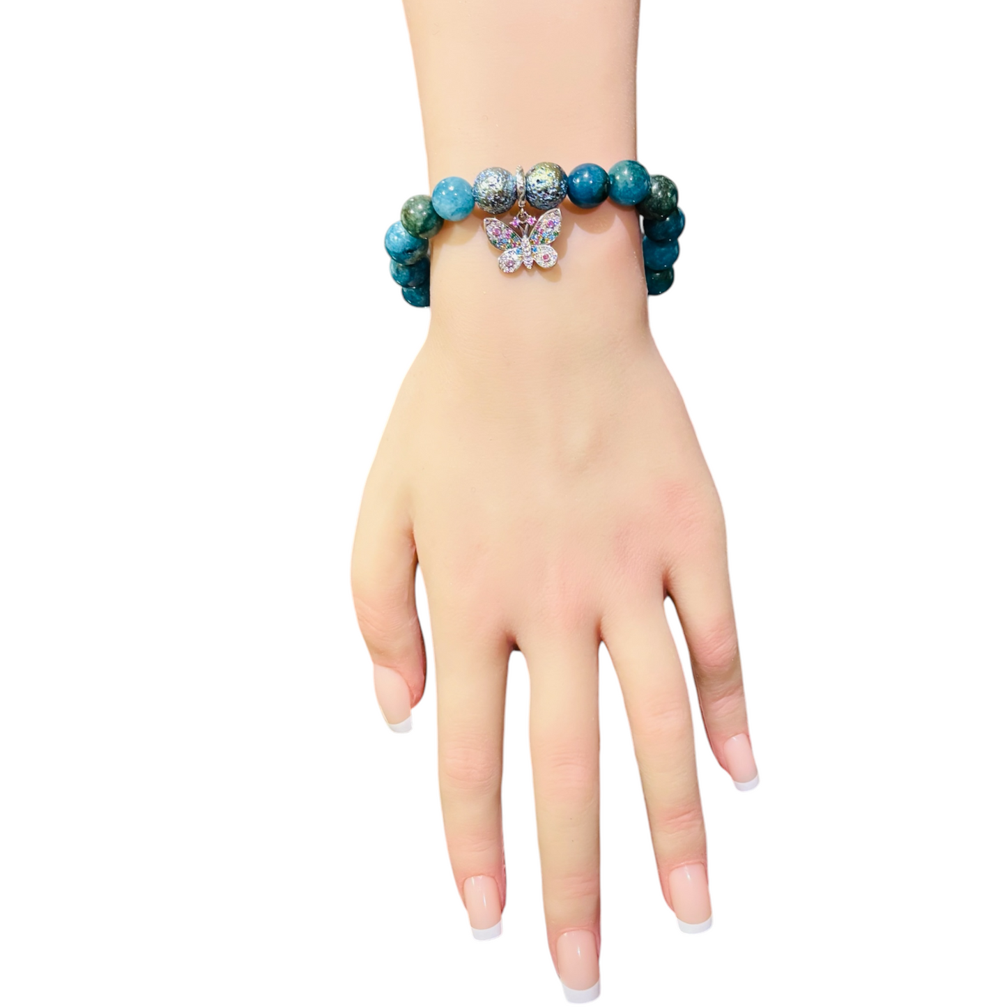 Apatite and Lava Rock Bracelet with a Sterling Silver Charm