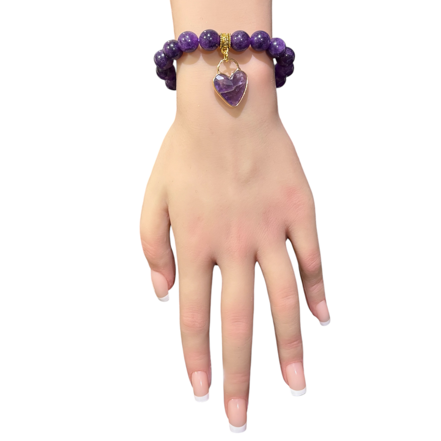 Amethyst Stone Bracelet featuring an Amethyst Heart Shaped Charm