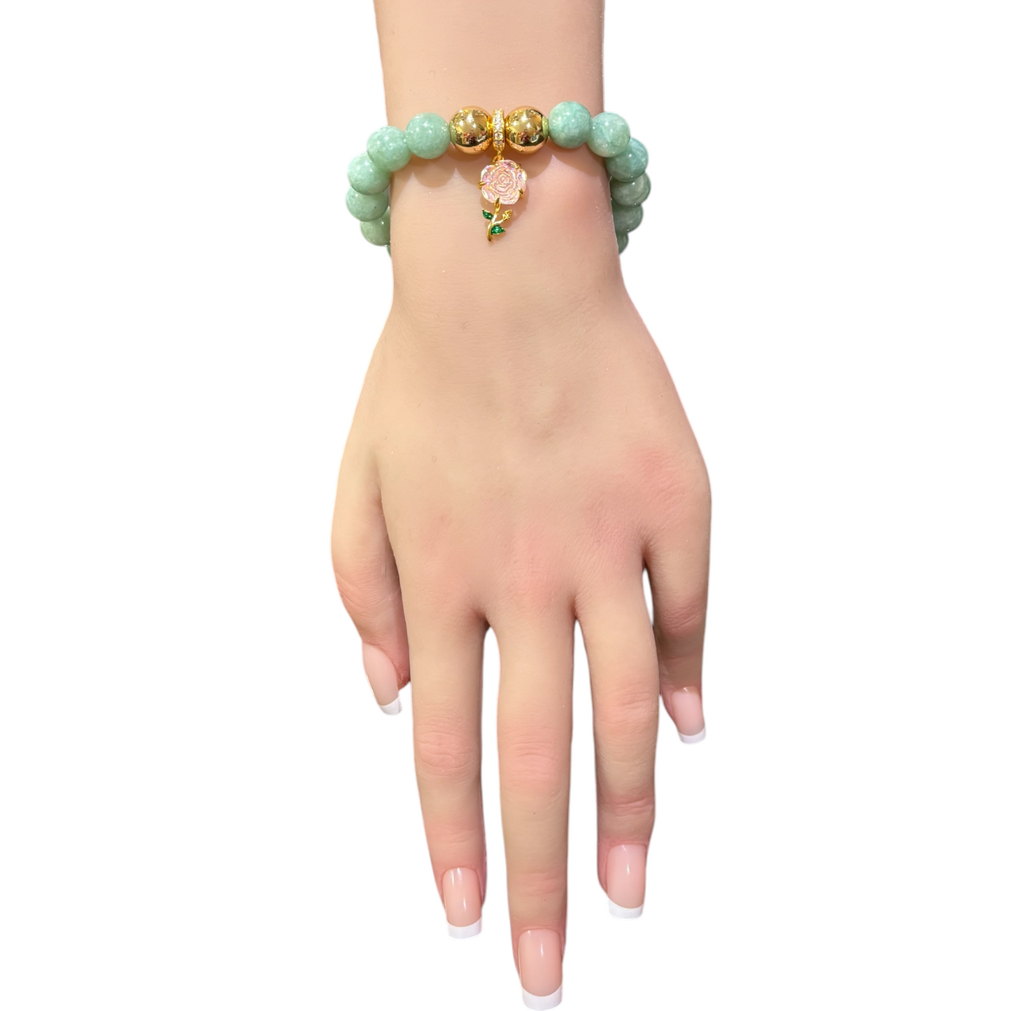 Green Jade and Gold Hematite with Stirling Silver Charm