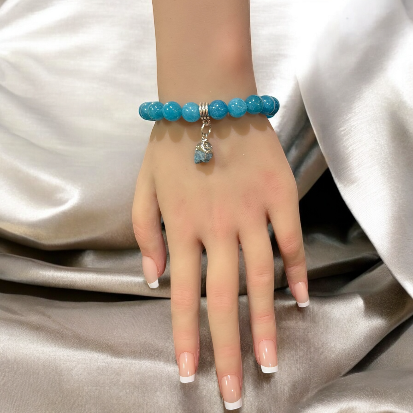 Apatite Bracelet with Raw Apatite stone charm