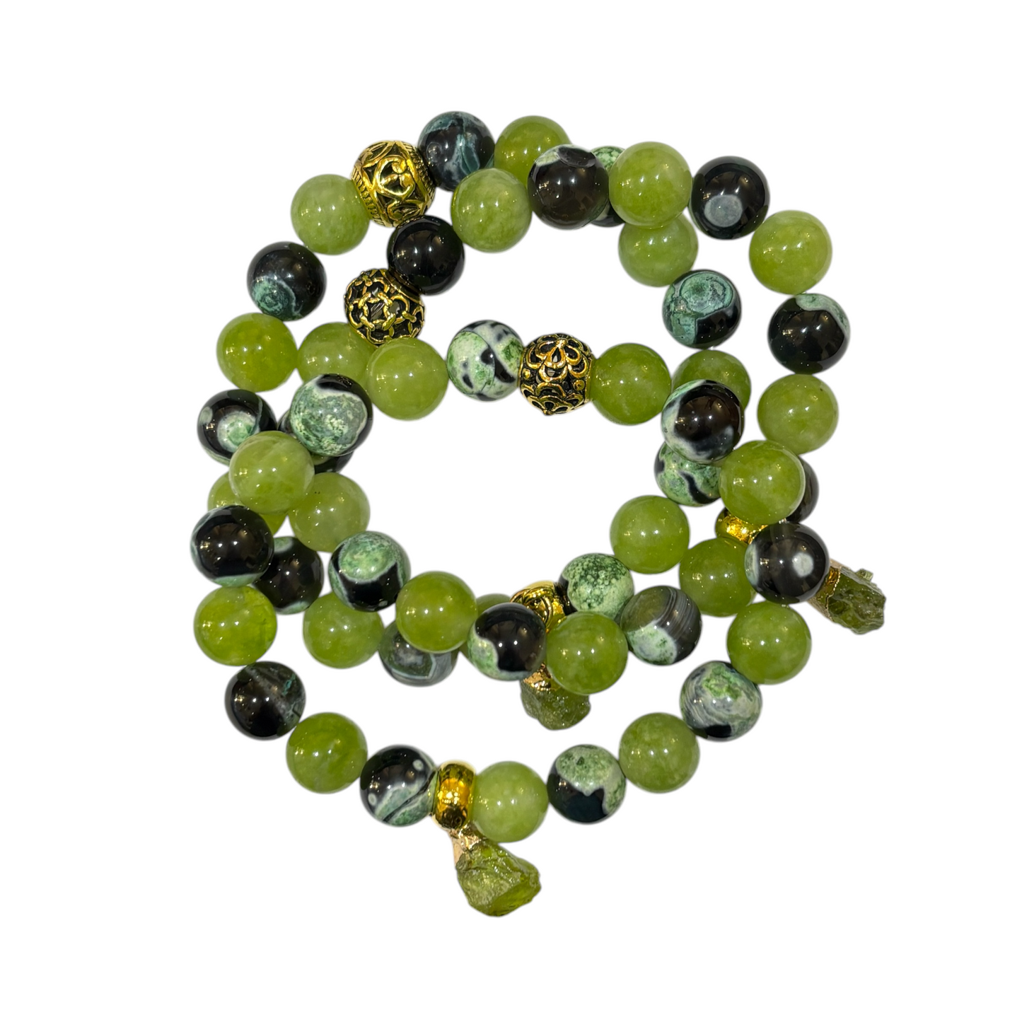 Bracelet - Peridot and Brass Finding with a Raw Citrine Stone Charm