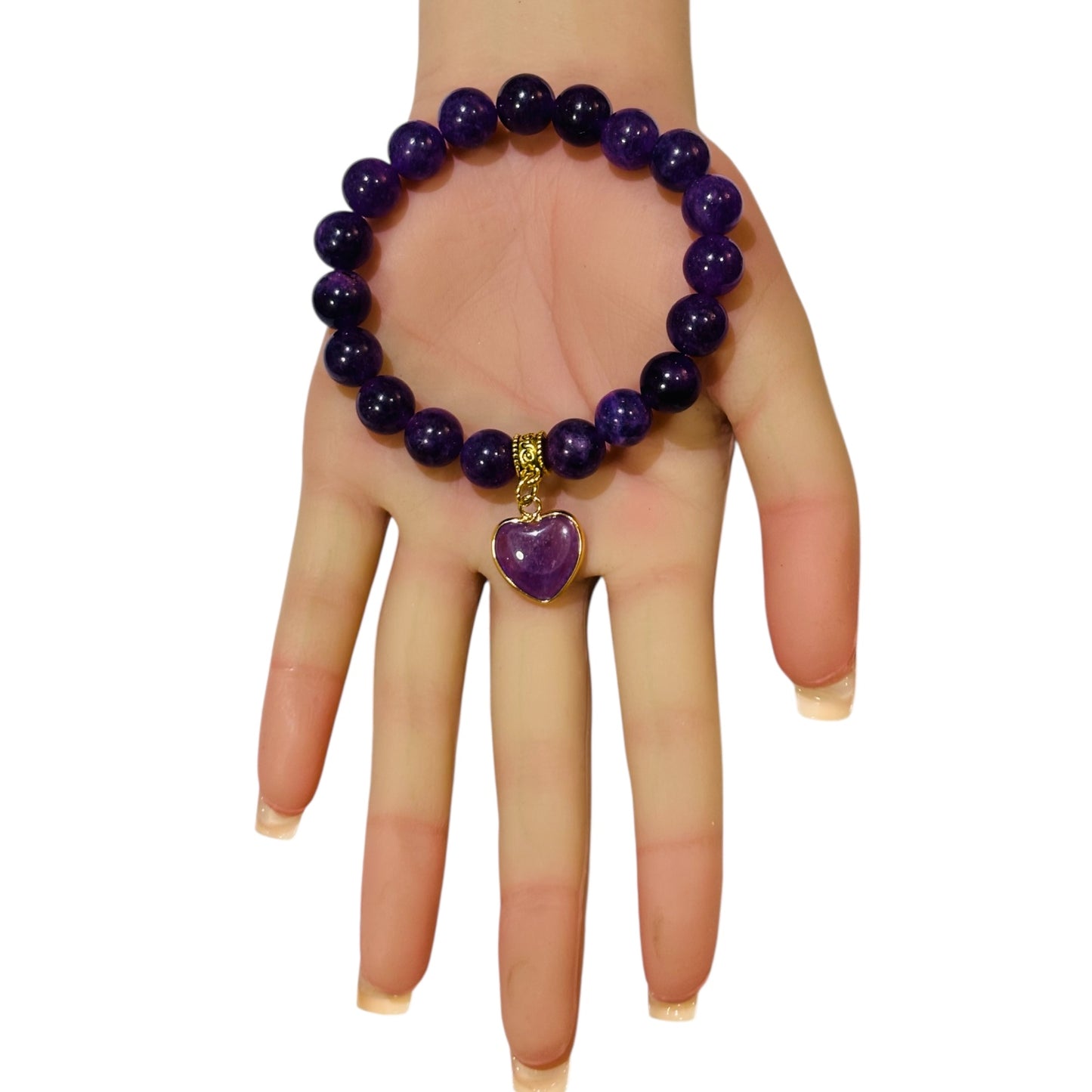 Amethyst Stone Bracelet featuring an Amethyst Heart Shaped Charm
