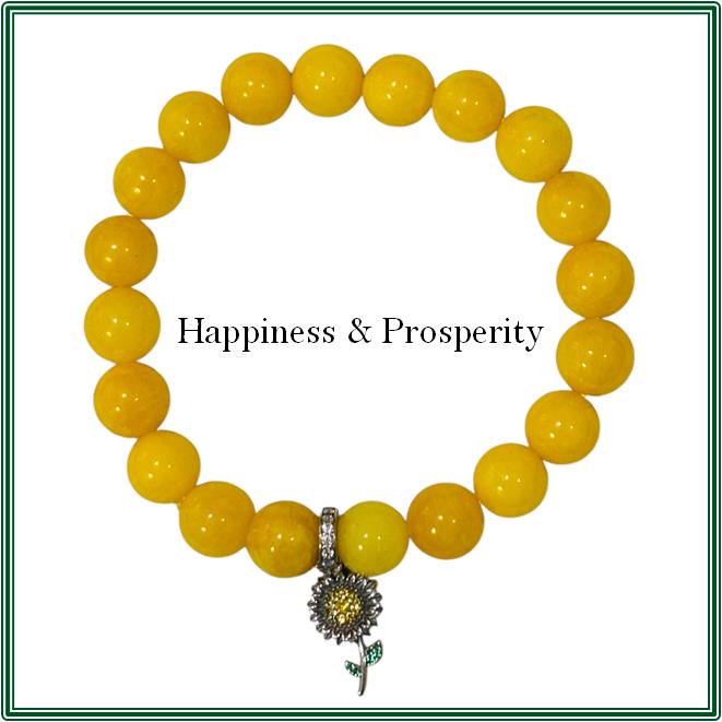 Yellow Jade Bracelet with a Stirling Silver Sunflower Charm
