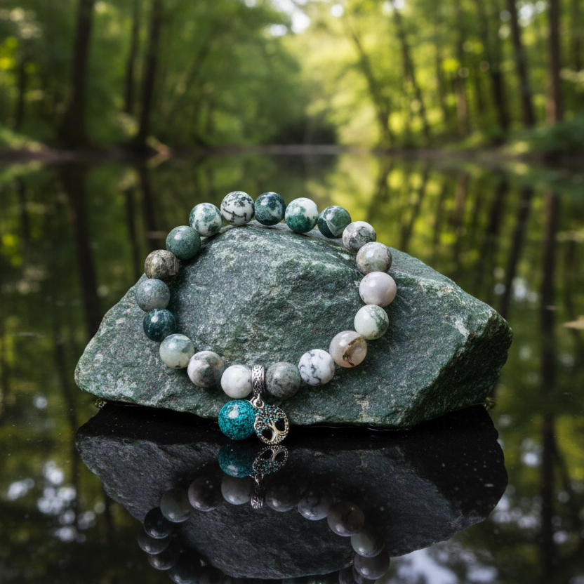 Green Tree Agate Stone bracelet for peace and clarity
