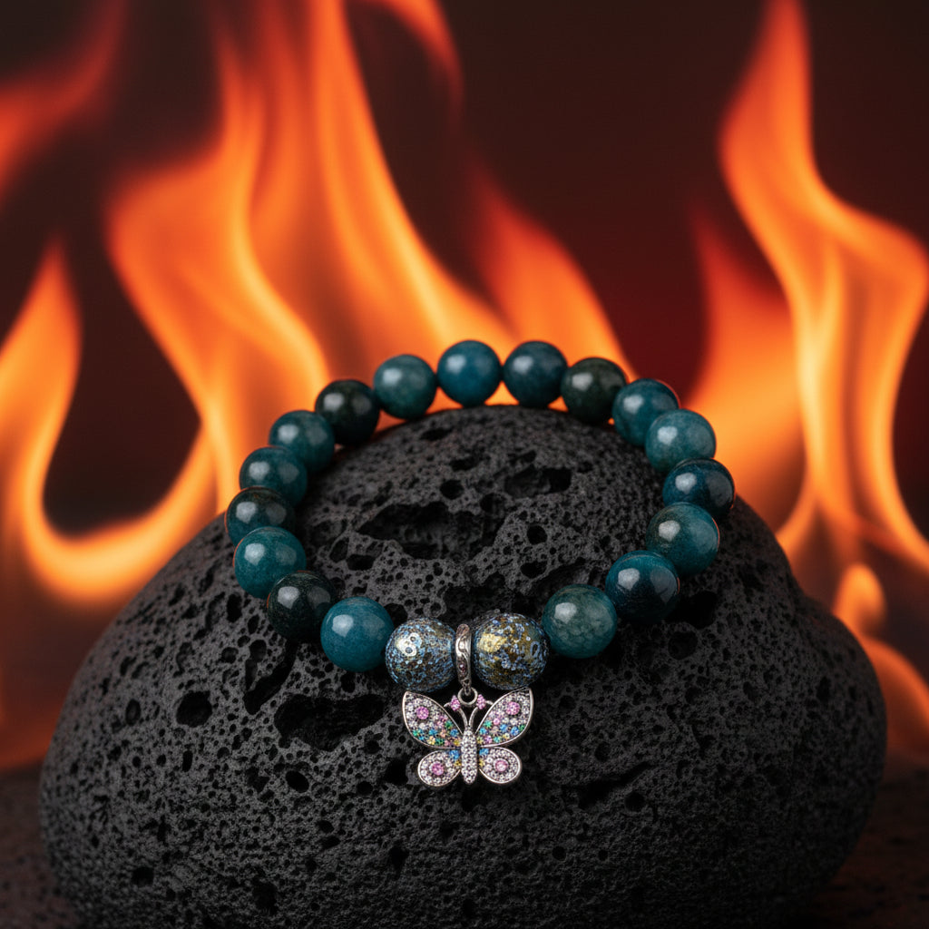 Apatite and Lava Rock bracelet for focus and acceptance