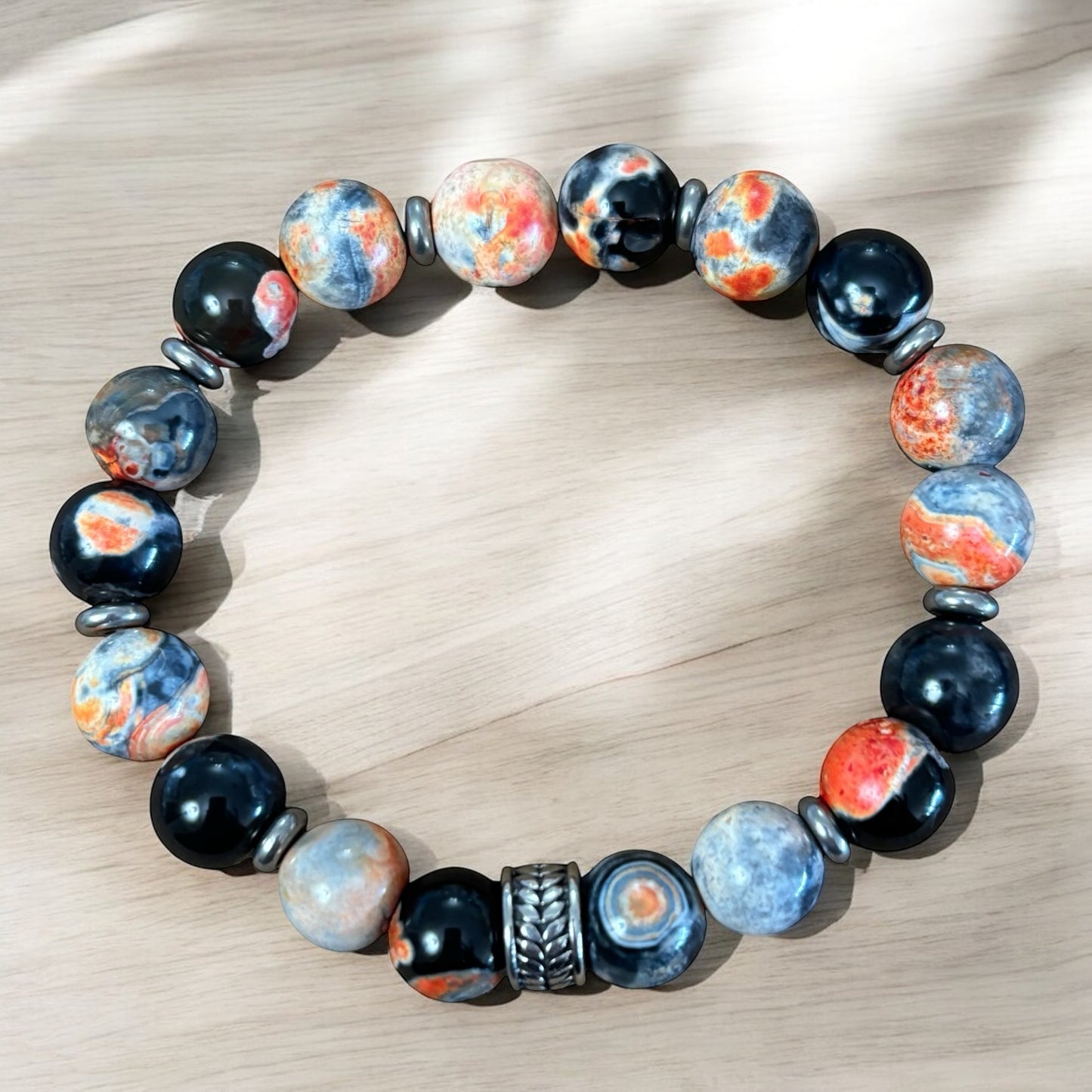 Orange Flame Agate Bracelet with Silver findings