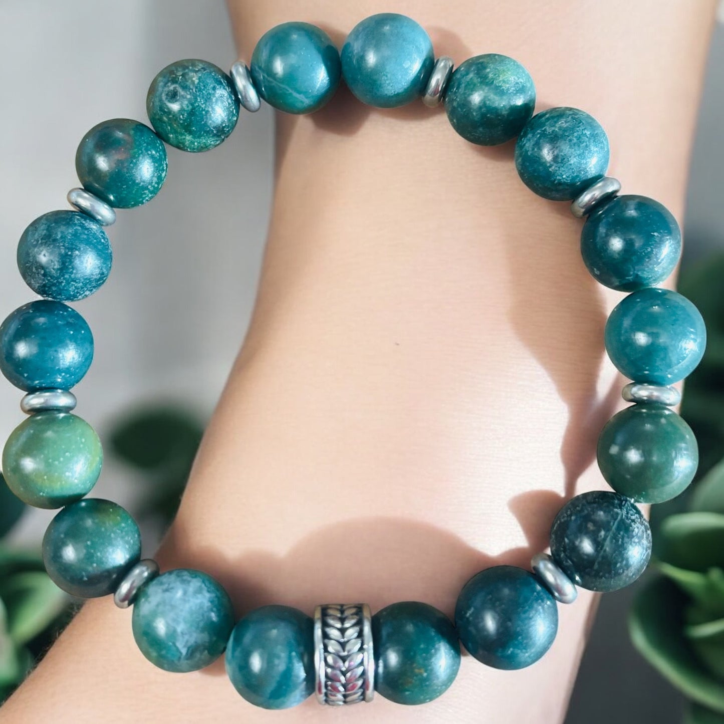 Green Moss Agate Bracelet with Silver Findings