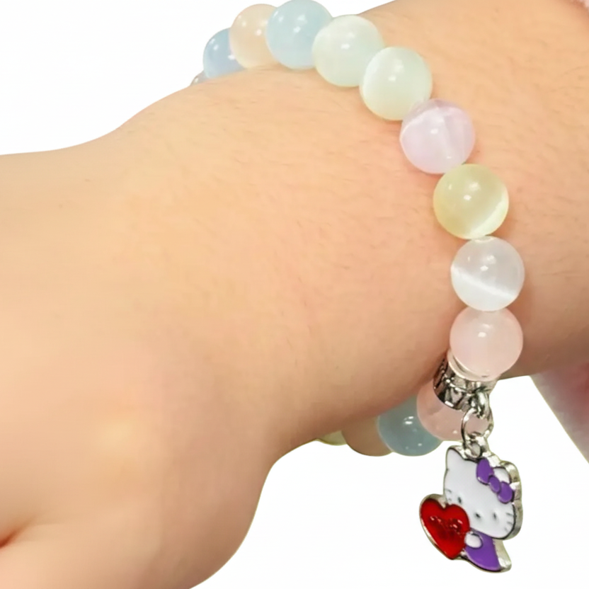 Rainbow Quartz Bracelet and Hello Kitty charm for stability and protection