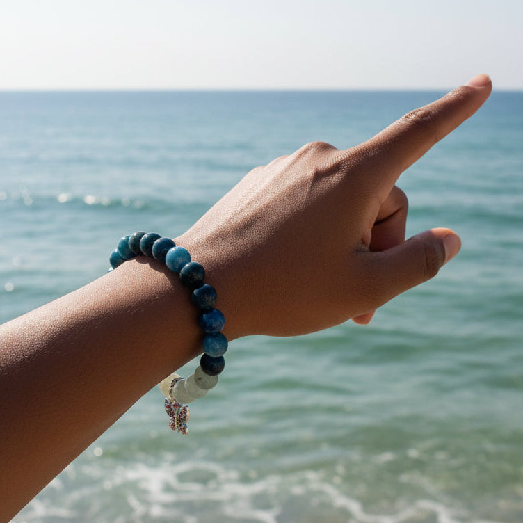 Apatite and Aquamarine Stone bracelet for focus and balance