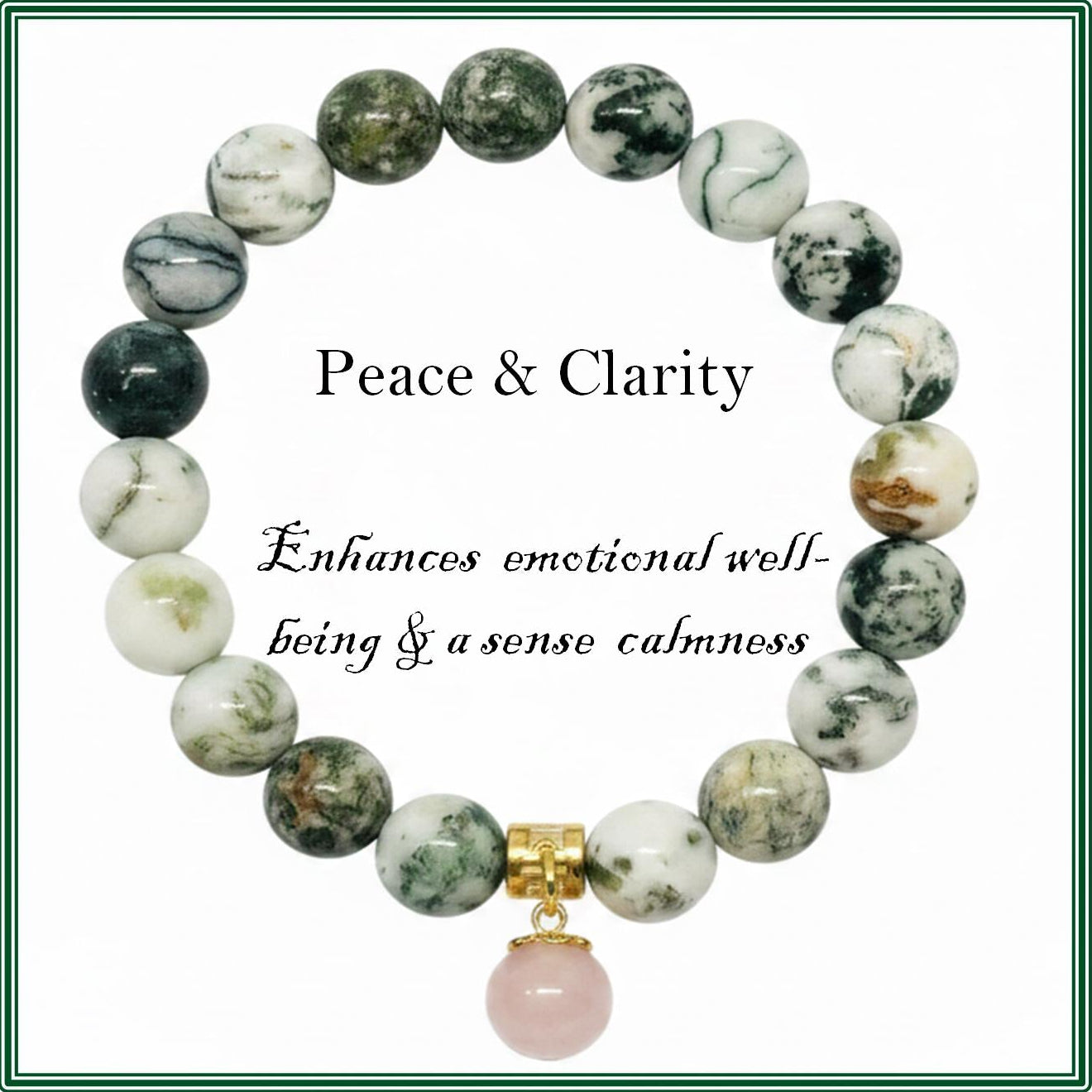 Stone bracelet of green tree agate for clarity and peace
