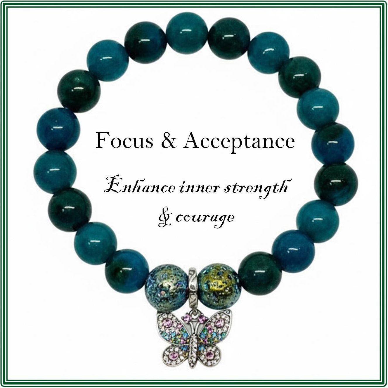  Apatite and Lava Rock bracelet for focus and acceptance