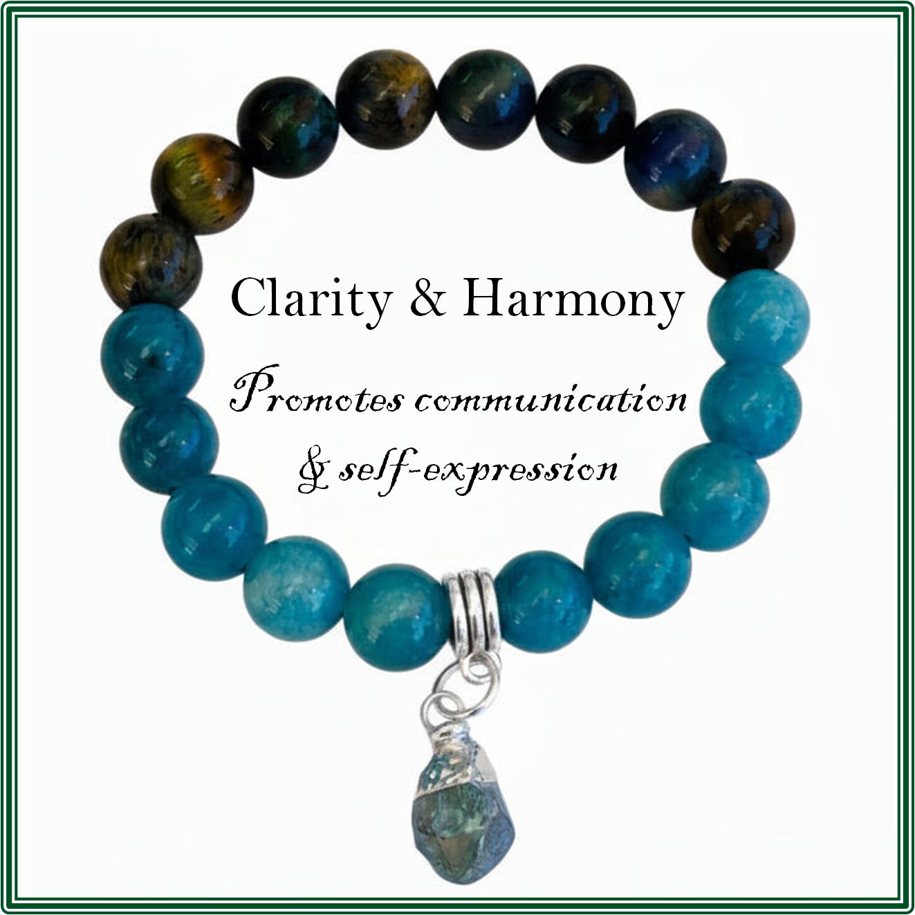 Blue Green Tigers Eye & Apatite bracelet for clarity and harmony