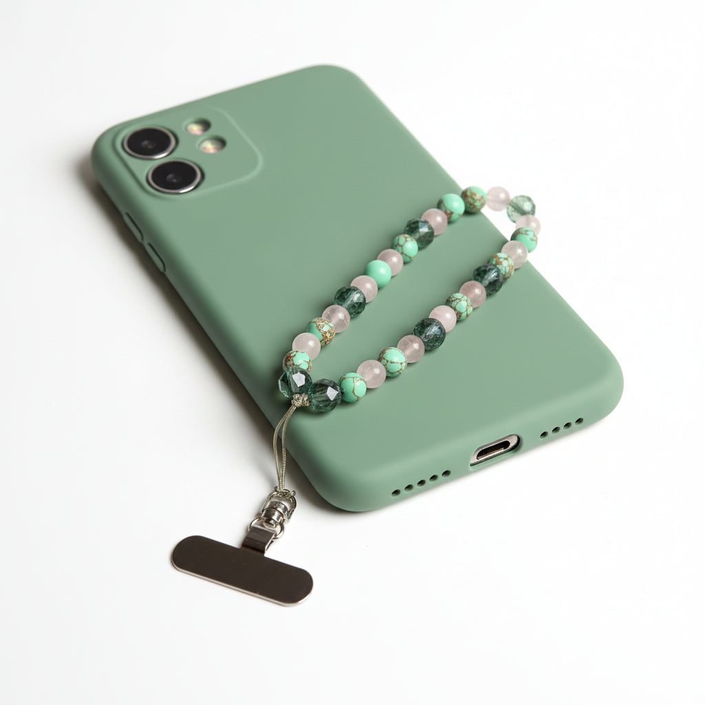 Phone Strap - Green Turquoise & Rose Quartz