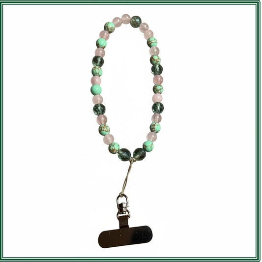 Phone Strap - Green Turquoise & Rose Quartz