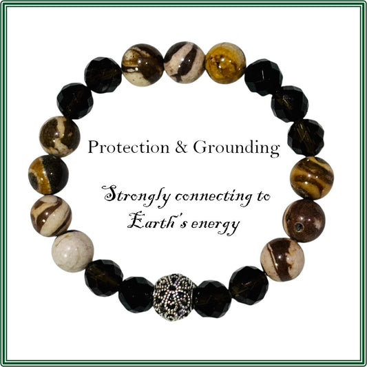 Australian Jasper and Smokey Quartz Crystal with Tibetan finding