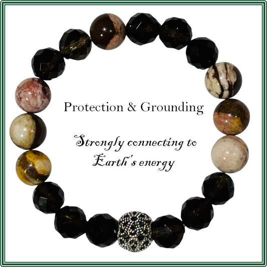 Australian Jasper and Smokey Quartz Crystal with Tibetan finding