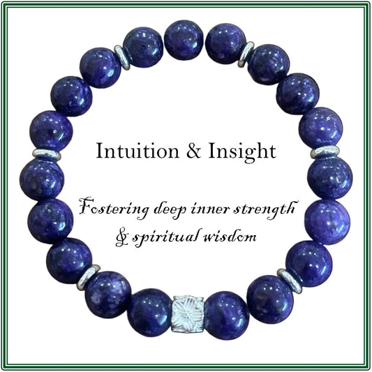 Charoite stone bracelet & Stirling Silver flower charm