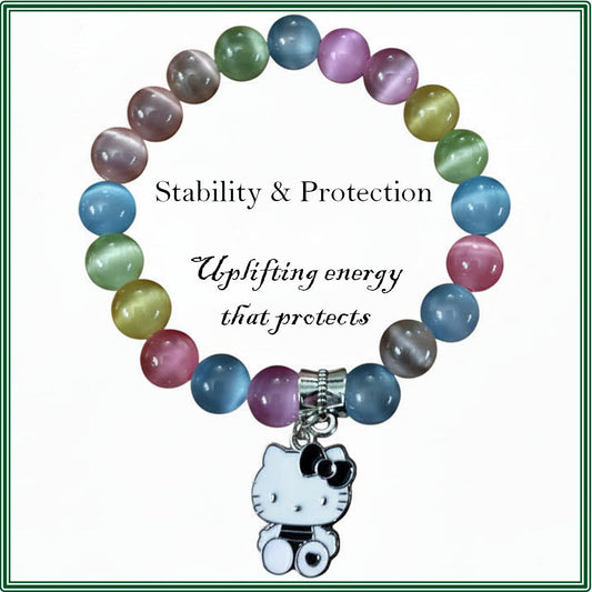 Colorful beaded bracelet with a Hello Kitty charm on a white background