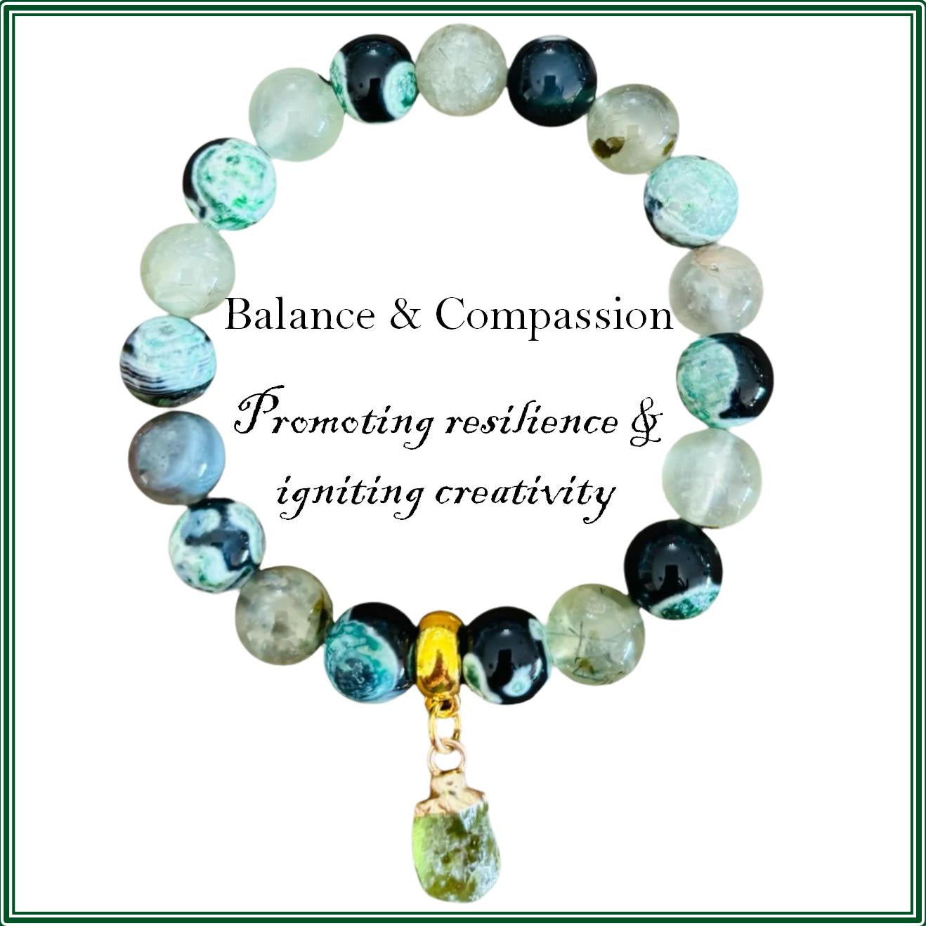 Green Dream Fire Agate and Prehnite Stone bracelet for balance and compassion