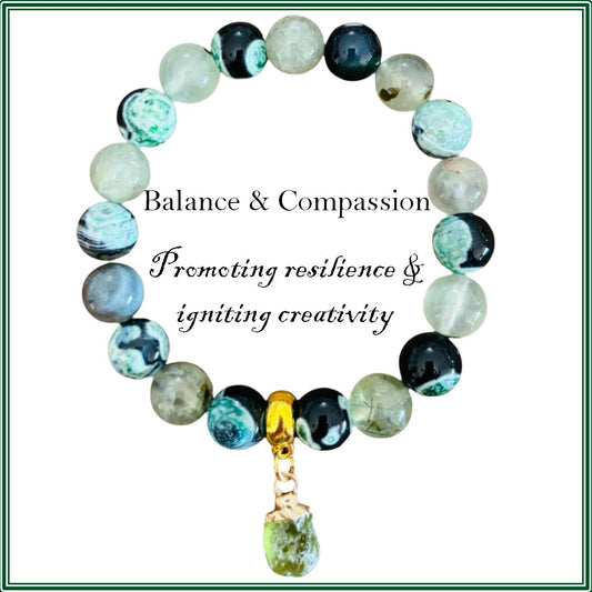 Green Dream Fire Agate and Prehnite Stone bracelet for balance and compassion
