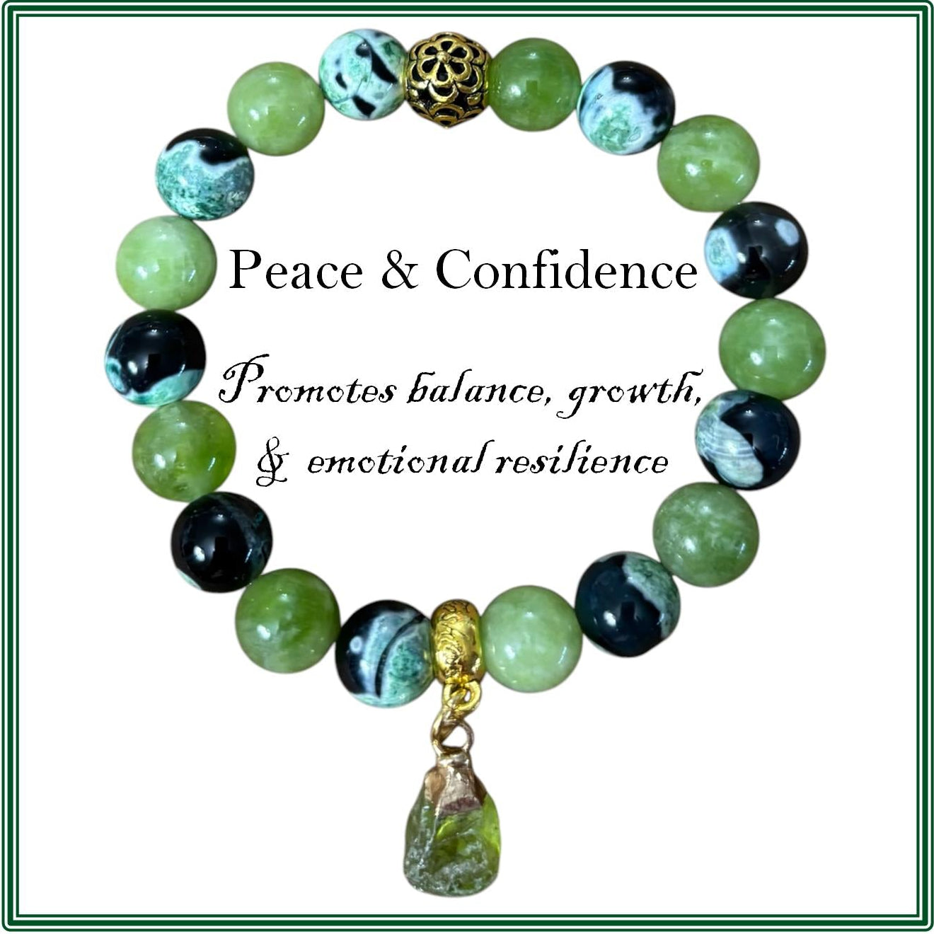 Peridot and Green Dream Fire Agate stone bracelet of peace and confidence