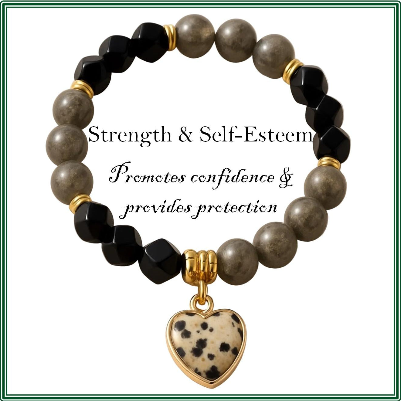 Pyrite, Black Onyx and Dalmatian Jasper Stone bracelet for strength and self-esteem