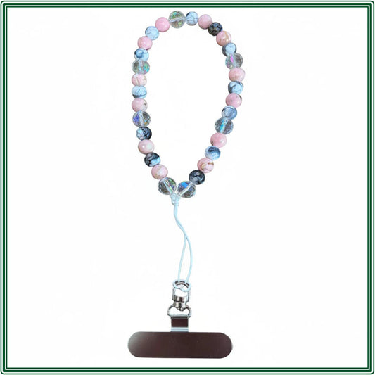 Phone Strap - Grey-White Fire Agate & Pink Howlite