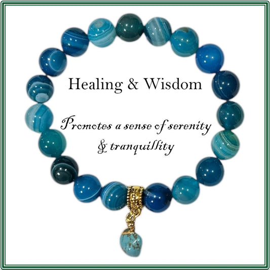 Blue Striped Agate and Raw Turquoise bracelet for healing and wisdom