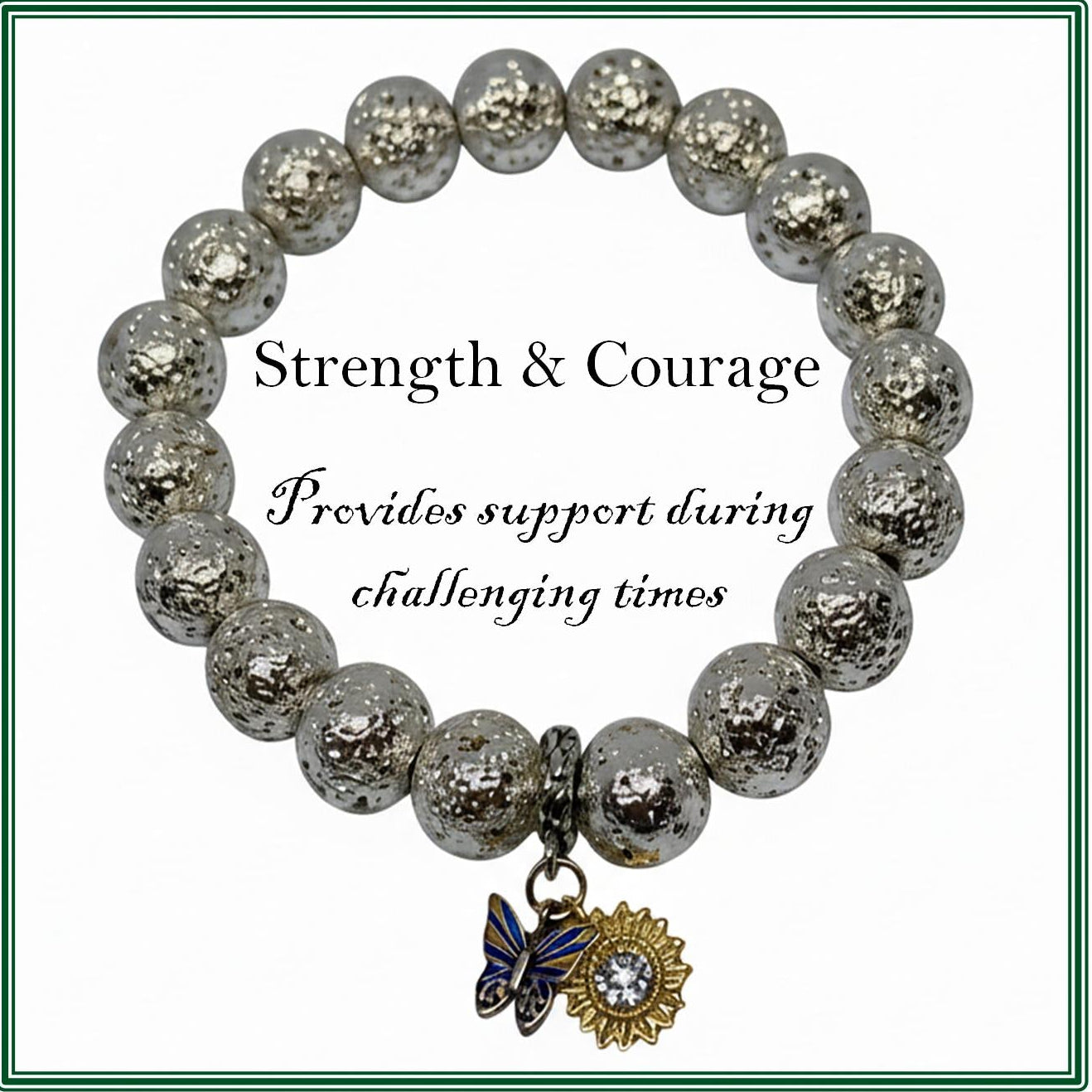 Silver Treated Lava Rock bracelet for strength and courage