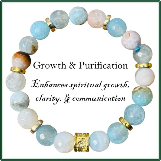 Bevelled Aquamarine Agate Bracelet with gold-plated Brass main charm and findings.