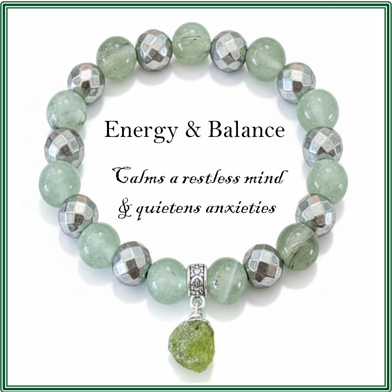 Prehnite and Hematite Stone bracelet for energy and balance
