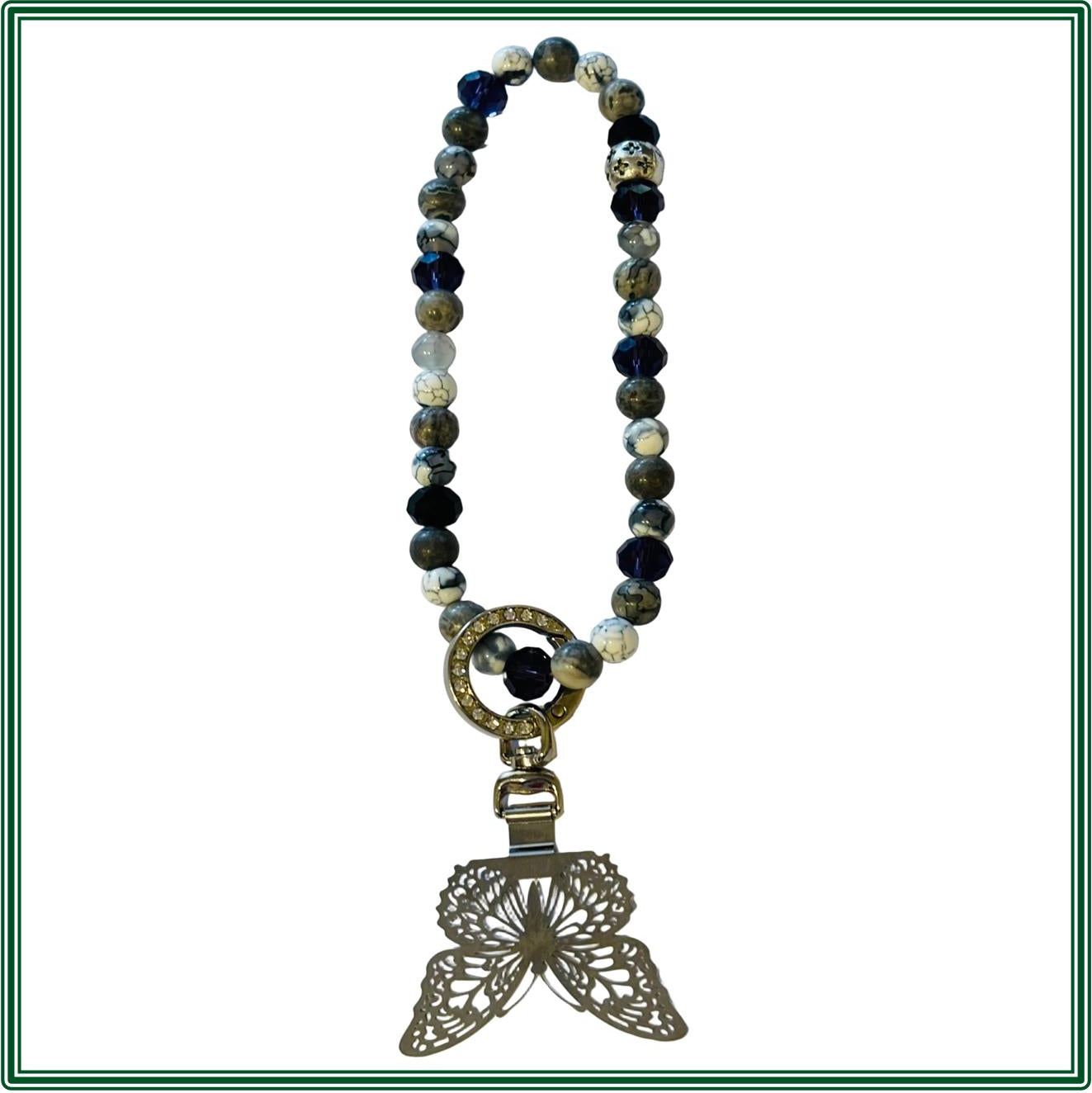 Stone bead Phone Strap of Gray white fire agate