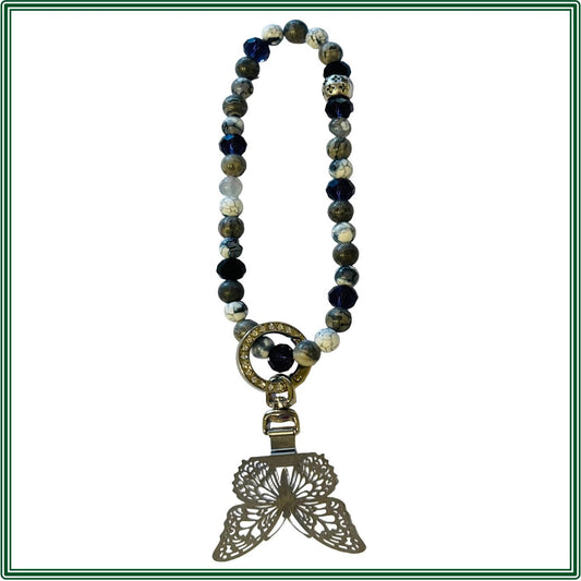 Stone bead Phone Strap of Gray white fire agate