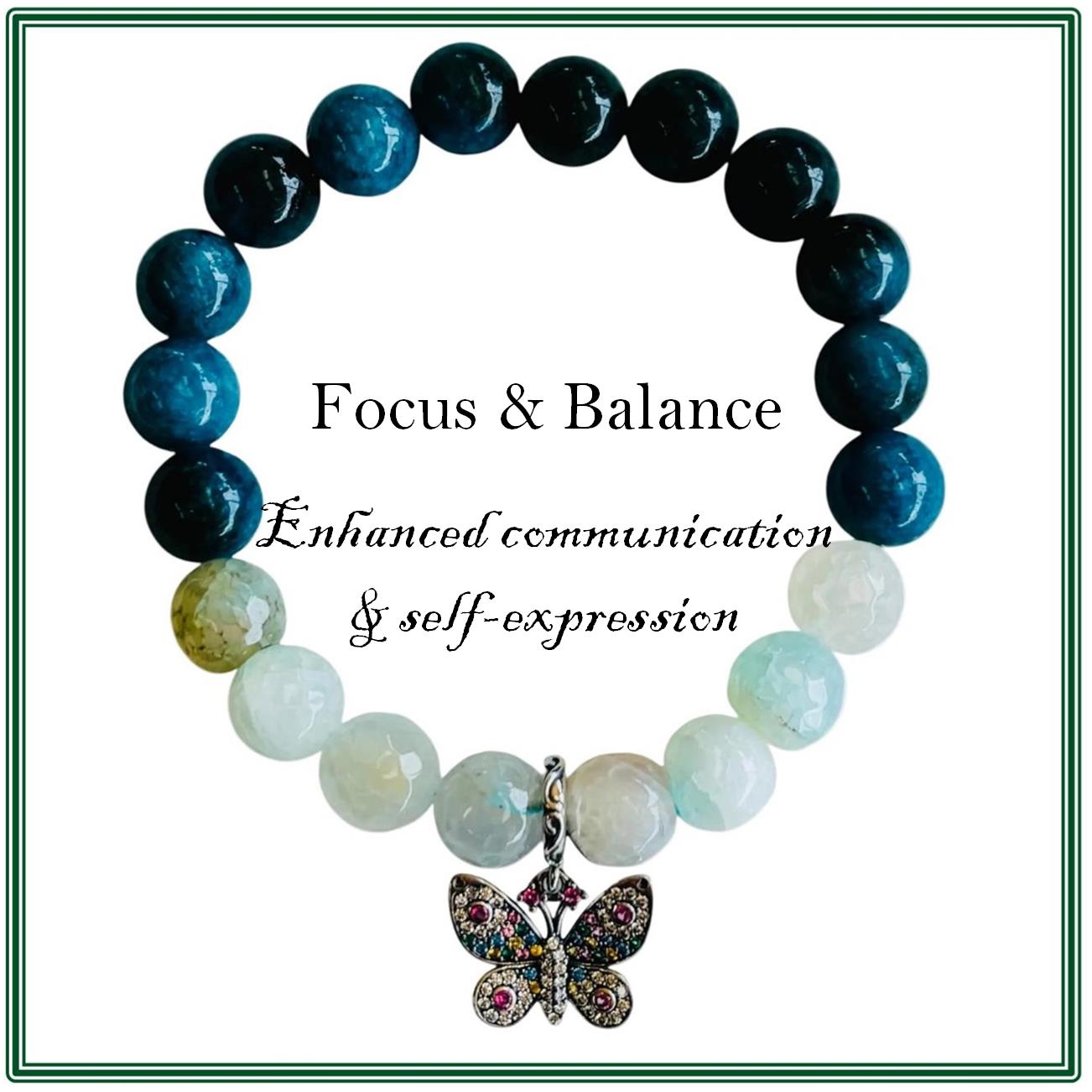 Apatite and Aquamarine Stone bracelet for focus and balance