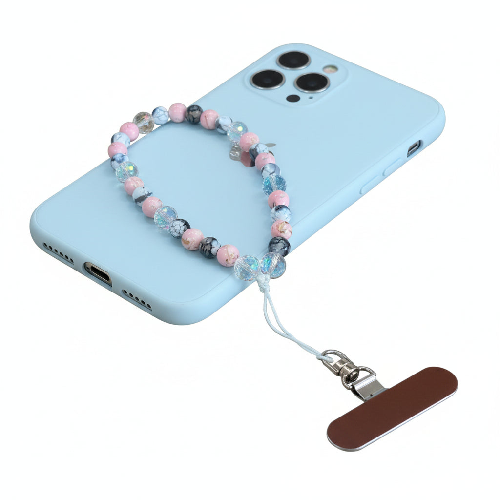 Phone Strap - Grey-White Fire Agate & Pink Howlite