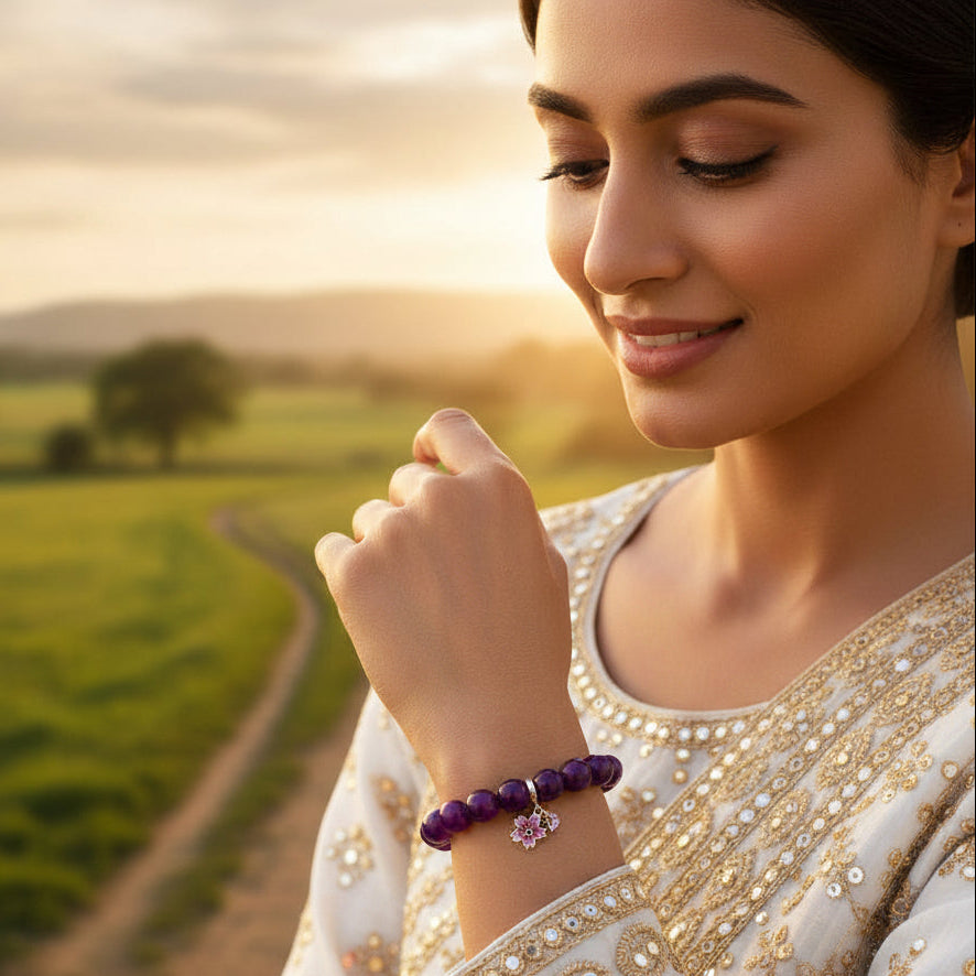 Pink Sugilite Stone bracelet for peace and healing