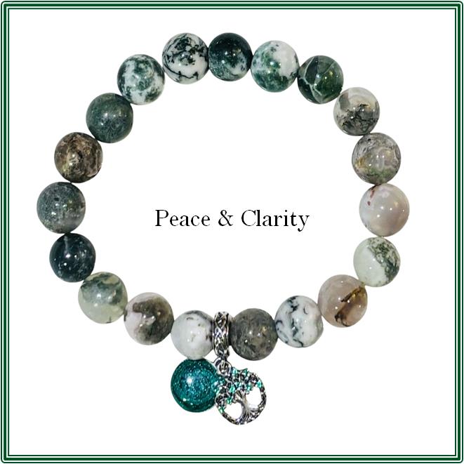 Green Tree Agate Bracelet with Sterling Silver and a green enamel Family Tree disc.