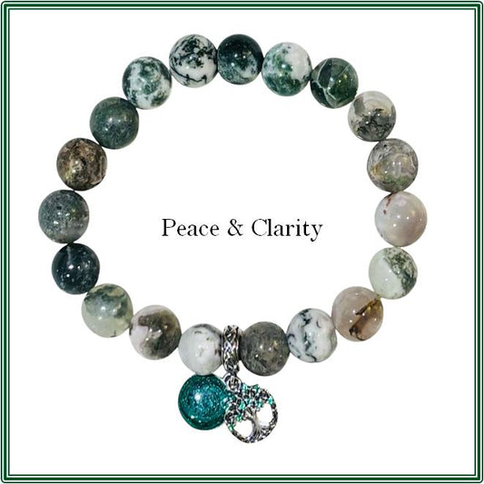 Green Tree Agate Bracelet with Sterling Silver and a green enamel Family Tree disc.