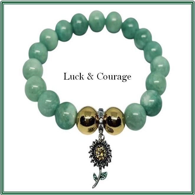 Green Jade and Gold Hematite Bracelet paired with Sterling Sunflower Charm