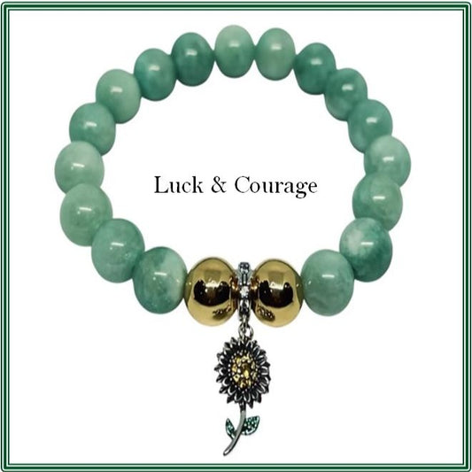 Green Jade and Gold Hematite Bracelet paired with Sterling Sunflower Charm