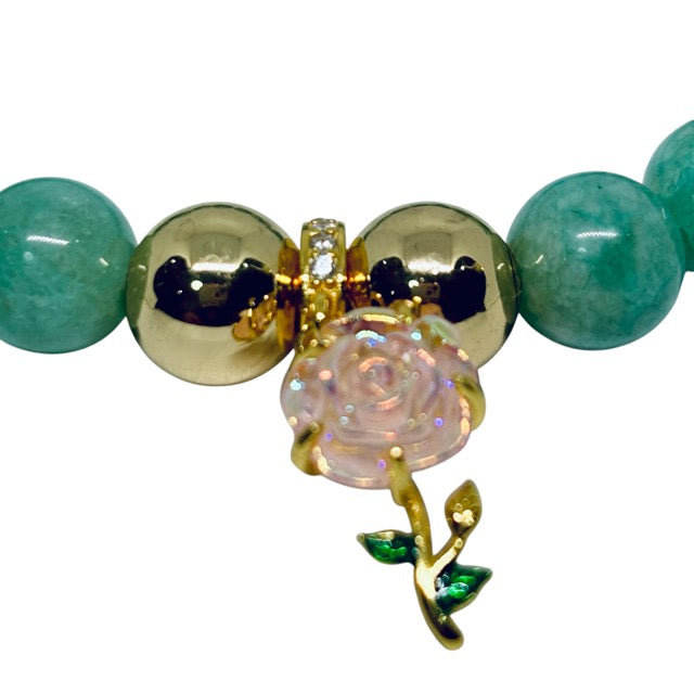 Bracelet - Green Jade and Gold Hematite with Stirling Silver Charm