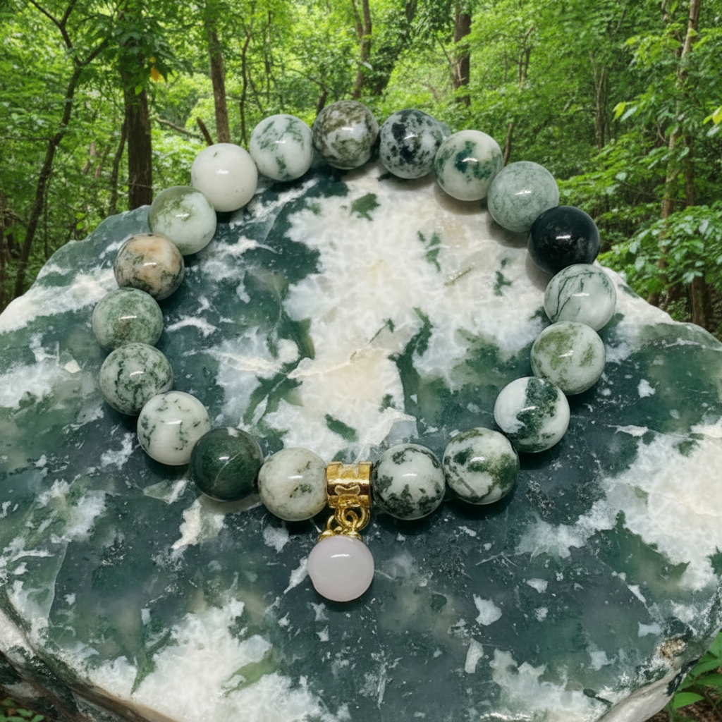 Stone bracelet of green tree agate for clarity and peace