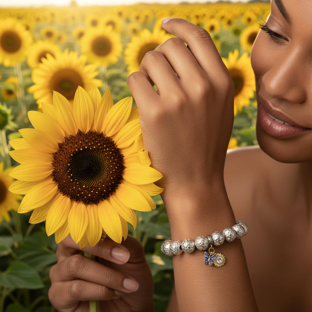 Silver Treated Lava Rock bracelet for strength and courage