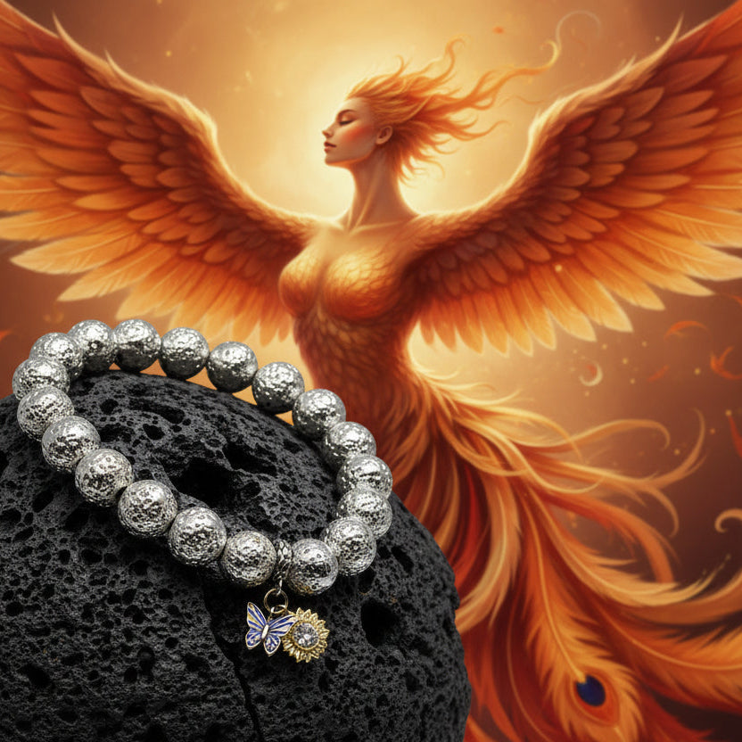 Silver Treated Lava Rock bracelet for strength and courage