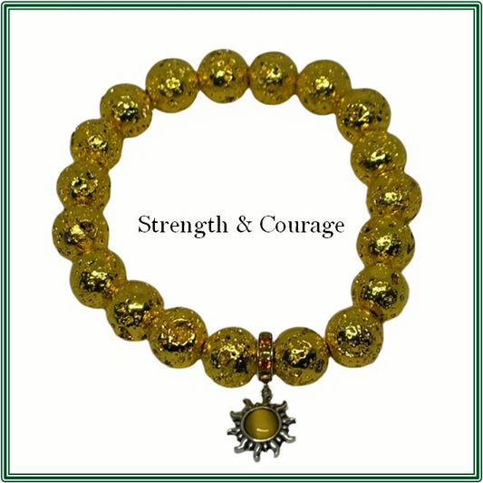 Lava Rock Gold-Treated Bracelet with Sterling Silver Sun Charm