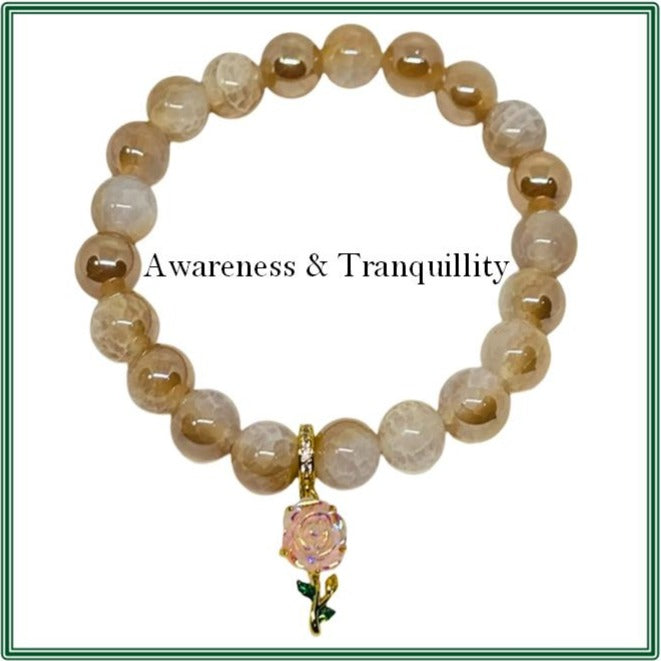 White Luminos Cracked Agate Bracelet  with gold-plated sterling silver and resin flower charm