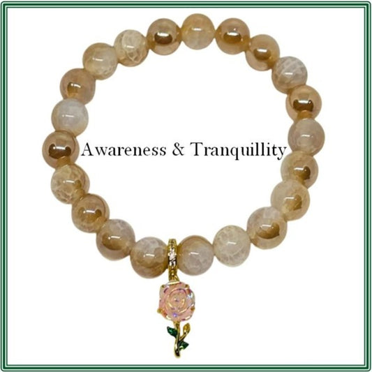 White Luminos Cracked Agate Bracelet  with gold-plated sterling silver and resin flower charm