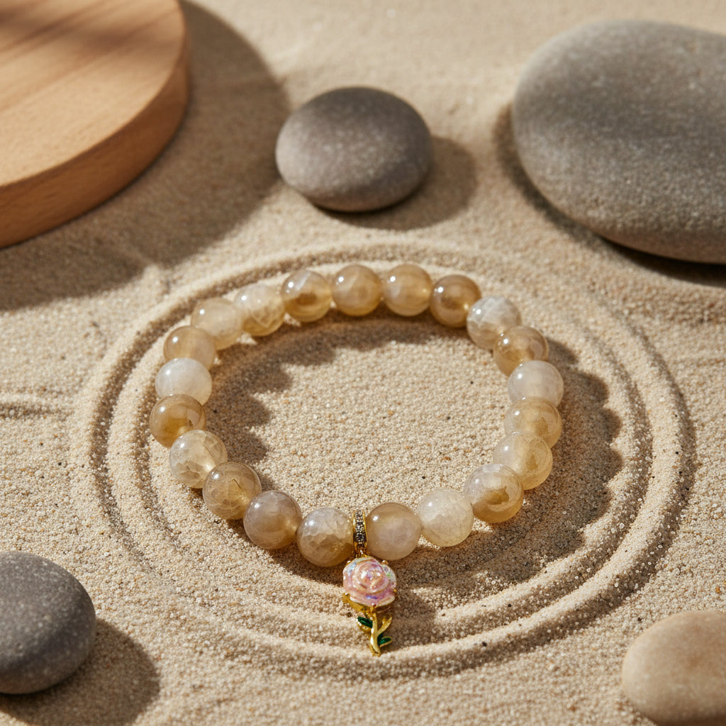 WChampagne White Cracked Agate bracelet for awareness and tranquillity
